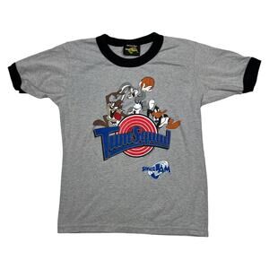 Space Jam Vintage 1996 Tune Squad Ringer T-Shirt Taz Bugs Gray Youth Medium